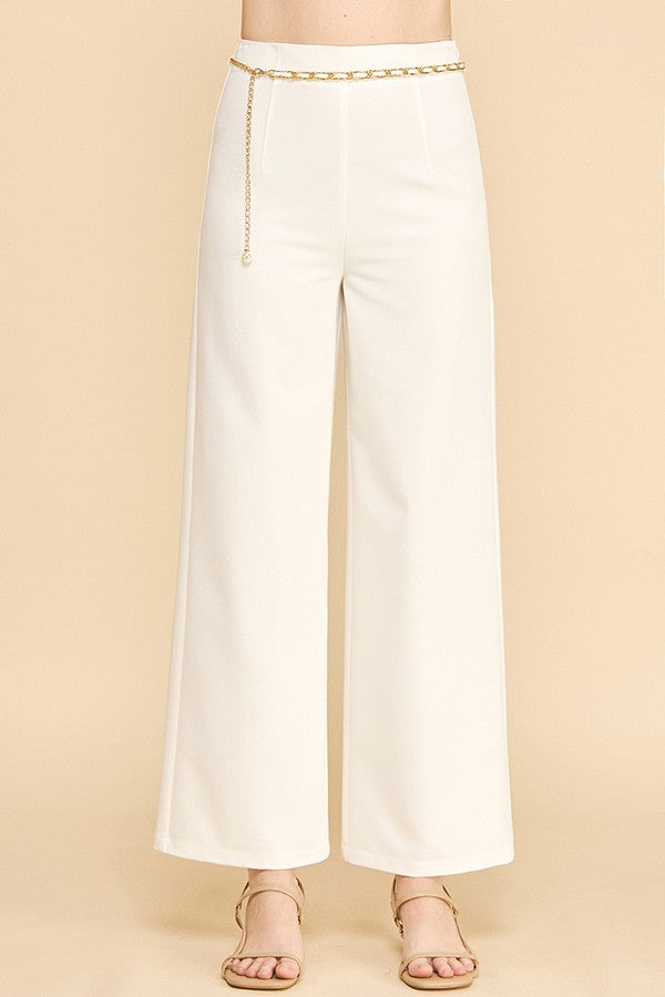 Denim Pearled Gold Chain Belted Darted Trousers
