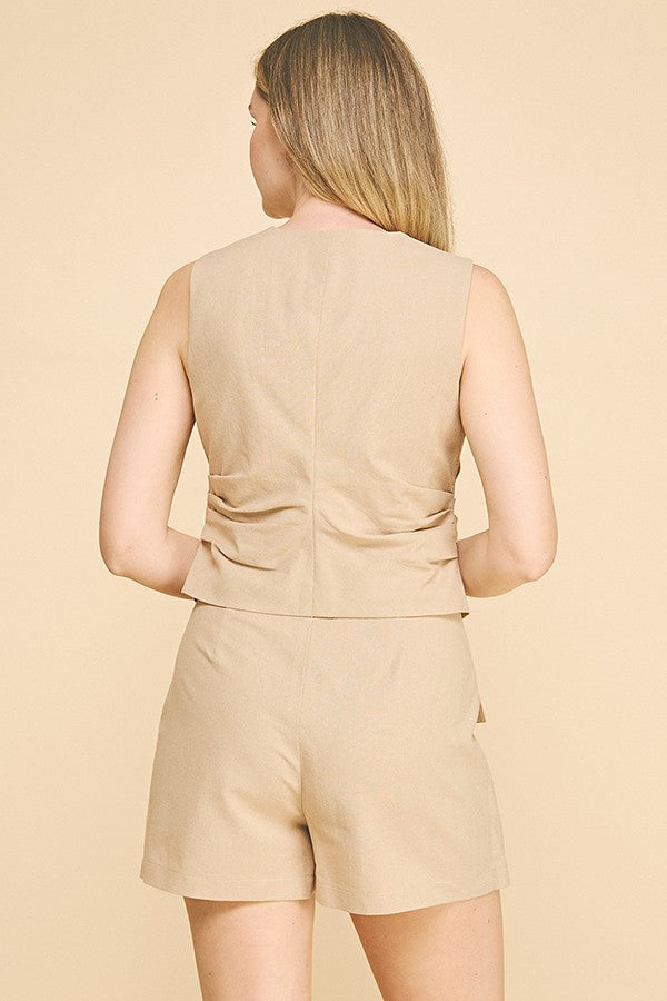 Linen Ruched Scrunch Waist Vest