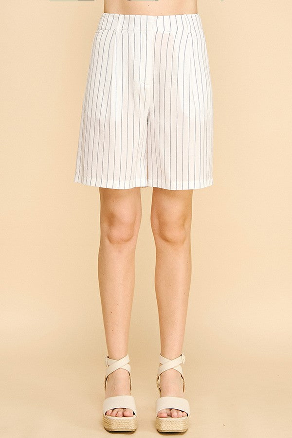 Striped Lawn Darted Bermuda Shorts