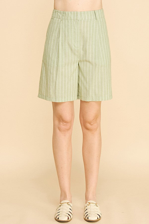 Striped Lawn Darted Bermuda Shorts