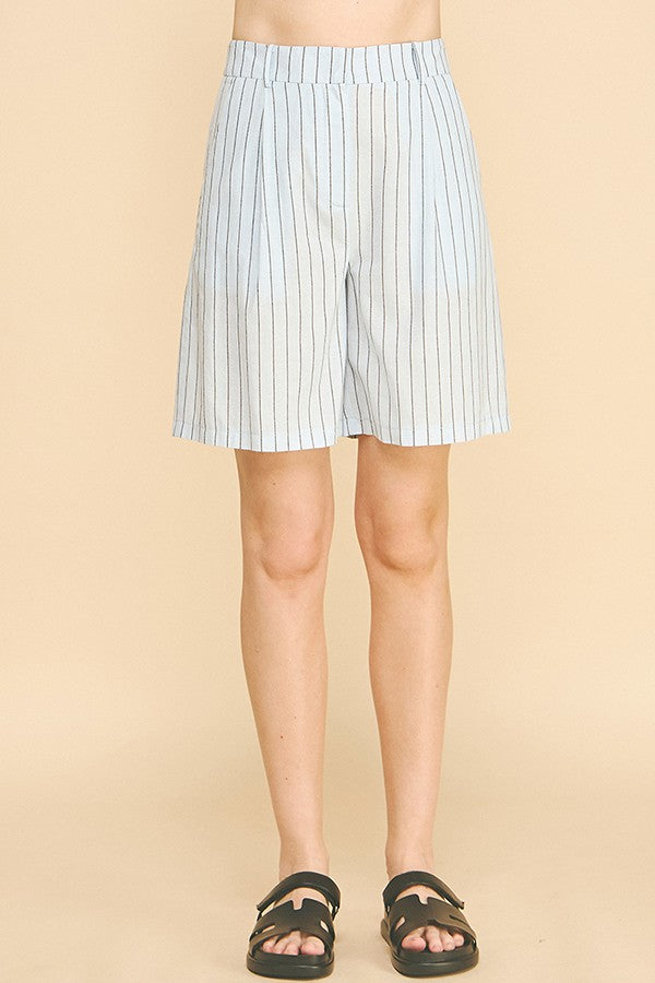 Striped Lawn Darted Bermuda Shorts