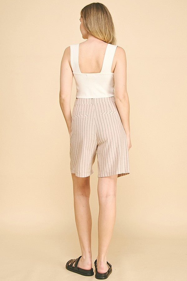 Striped Lawn Darted Bermuda Shorts