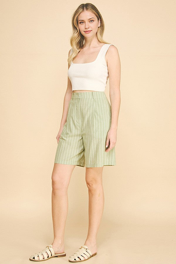 Striped Lawn Darted Bermuda Shorts
