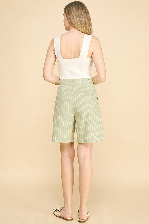 Striped Lawn Darted Bermuda Shorts