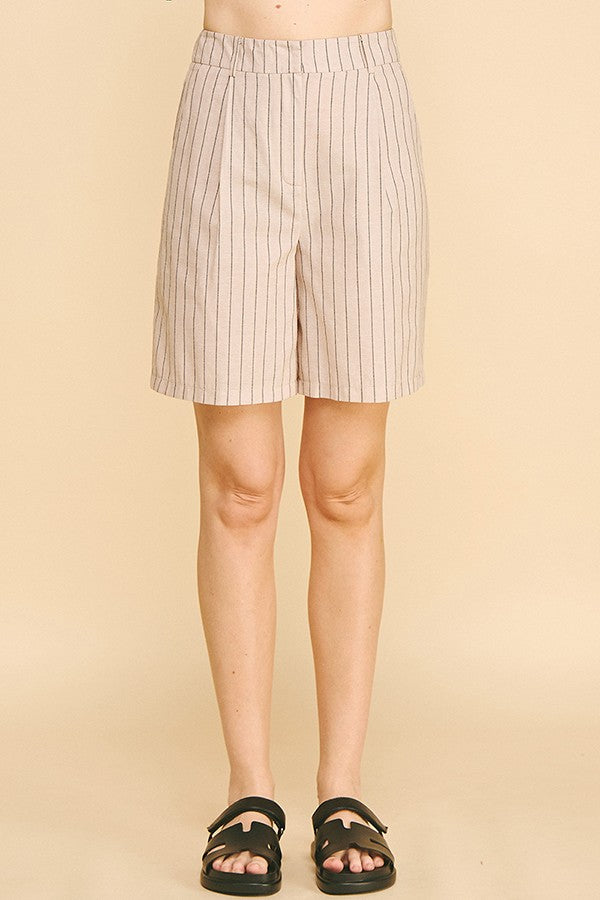 Striped Lawn Darted Bermuda Shorts