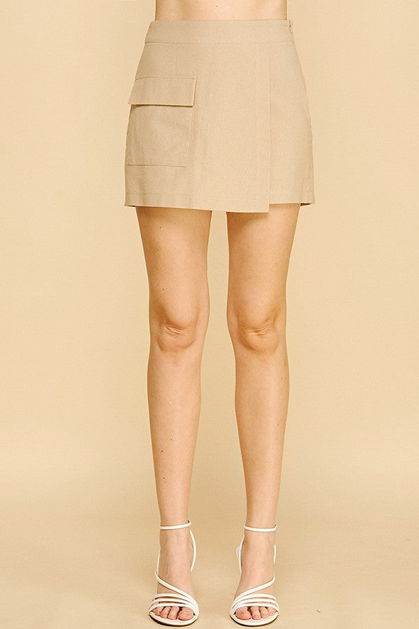 Linen Patch Pocket Wrap Skort
