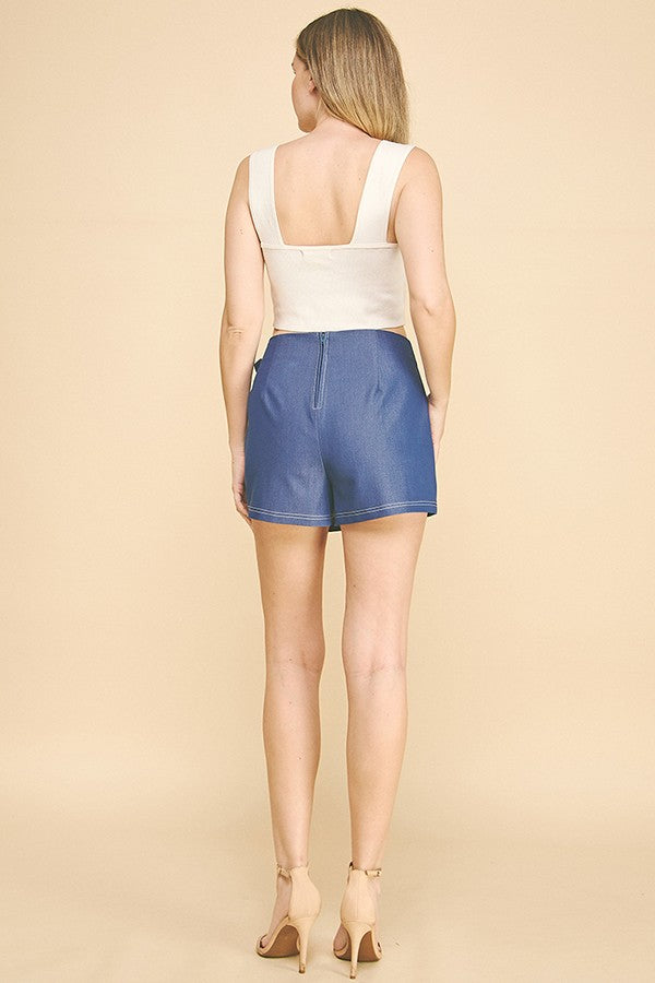 Denim Belted Tab Wrap Mini Skort