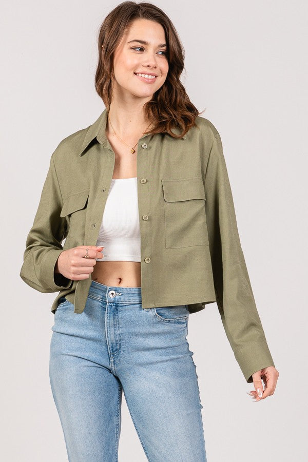 Linen Lawn Cropped Shacket