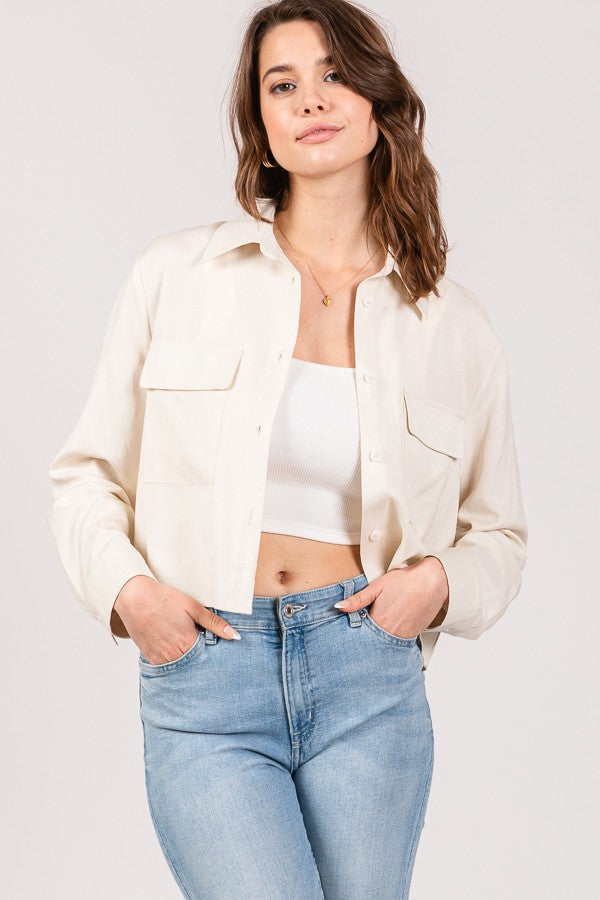 Linen Lawn Cropped Shacket