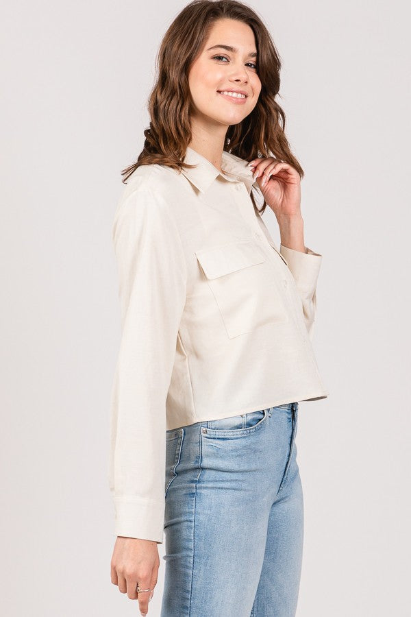 Linen Lawn Cropped Shacket