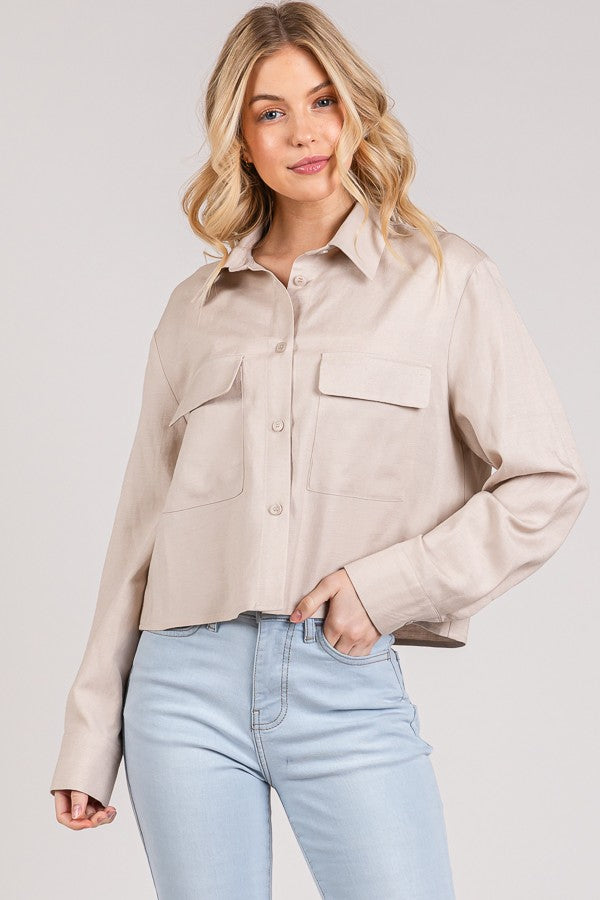 Linen Lawn Cropped Shacket