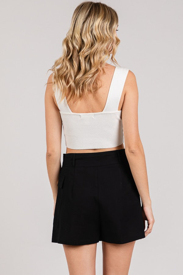 Linen Ring Tied Patch Pocketed Skort