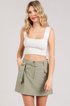 Linen Ring Tied Patch Pocketed Skort