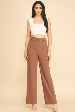 Jersey Chain Buckle Front Straight Wide Leg Trousers