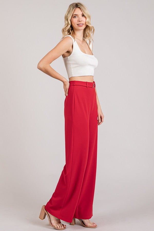 Jersey Chain Buckle Front Straight Wide Leg Trousers