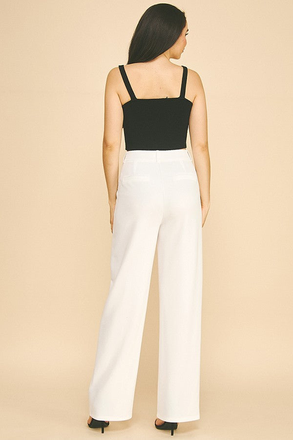 Jersey Contrast Pocket Fly Cropped Straight Wide Leg Pants