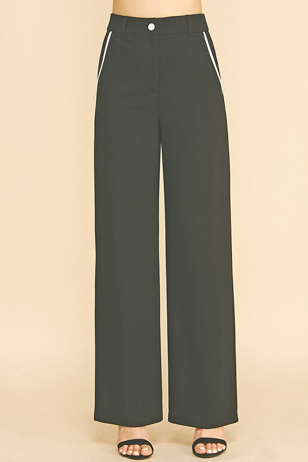 Jersey Contrast Pocket Fly Cropped Straight Wide Leg Pants