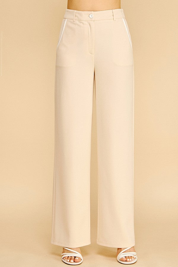 Jersey Contrast Pocket Fly Cropped Straight Wide Leg Pants