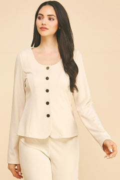 Jersey Quint Gold Button Down Scoop Neck Blazer Jacket