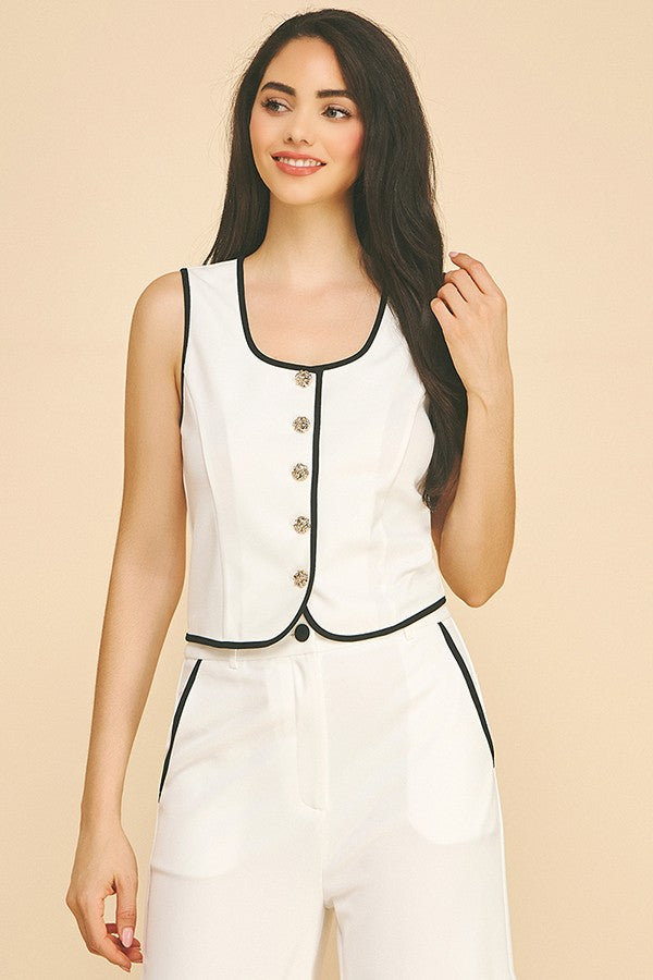 Jersey Contrast Outline Scoop Neck Casual Vest Top