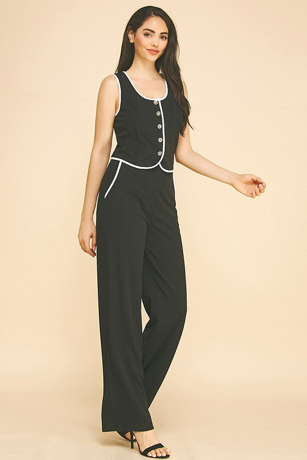 Jersey Contrast Outline Scoop Neck Casual Vest Top