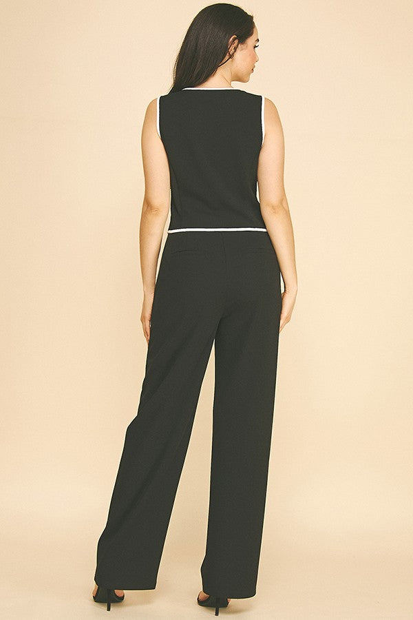 Jersey Contrast Outline Scoop Neck Casual Vest Top