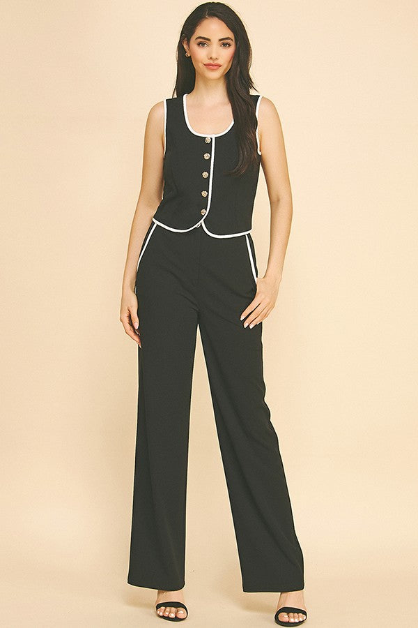 Jersey Contrast Outline Scoop Neck Casual Vest Top
