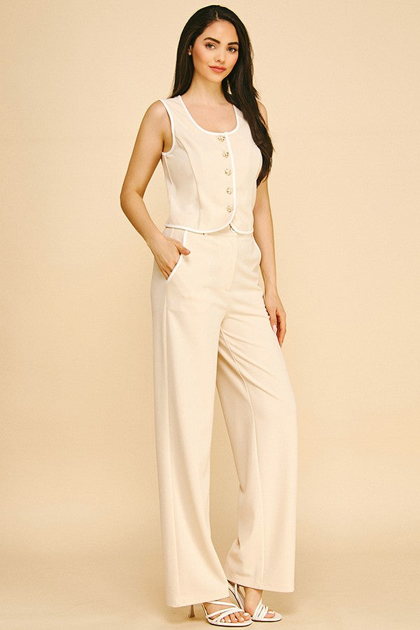 Jersey Contrast Outline Scoop Neck Casual Vest Top