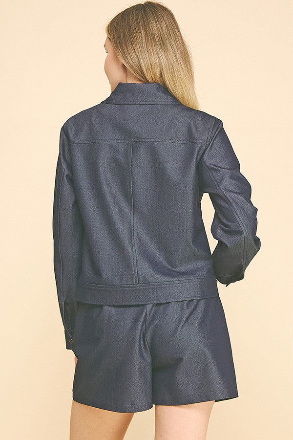 Denim Double Button Patch Pocketed Oversized Shacket