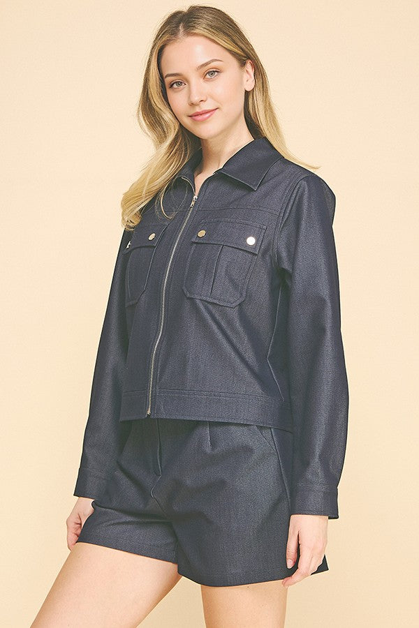 Denim Double Button Patch Pocketed Oversized Shacket