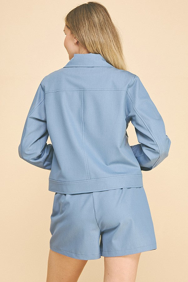 Denim Double Button Patch Pocketed Oversized Shacket