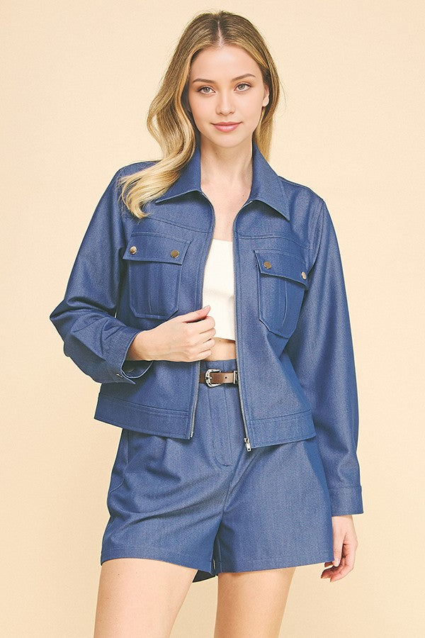 Denim Double Button Patch Pocketed Oversized Shacket