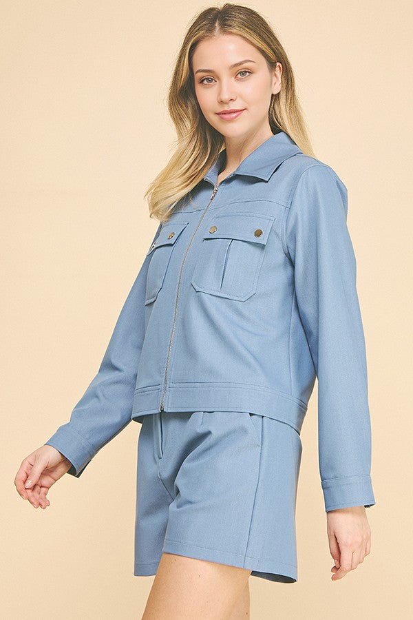 Denim Double Button Patch Pocketed Oversized Shacket