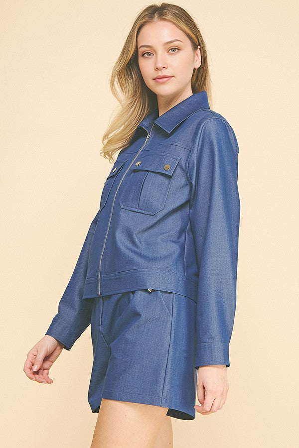 Denim Double Button Patch Pocketed Oversized Shacket