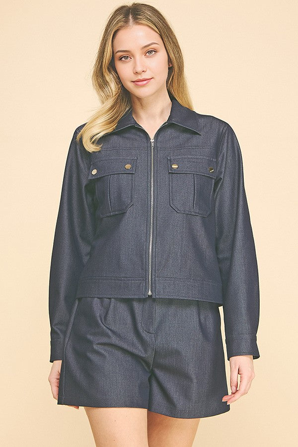 Denim Double Button Patch Pocketed Oversized Shacket