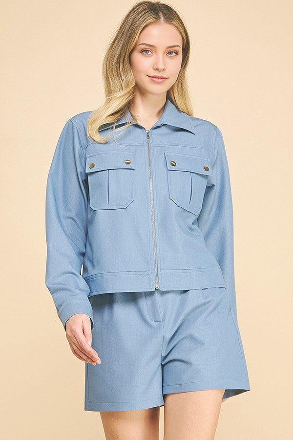 Denim Double Button Patch Pocketed Oversized Shacket