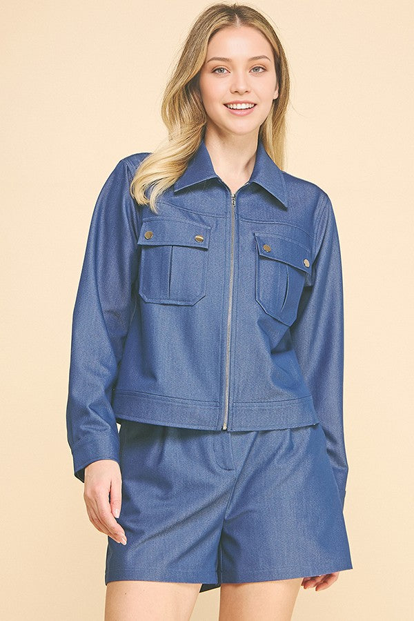 Denim Double Button Patch Pocketed Oversized Shacket