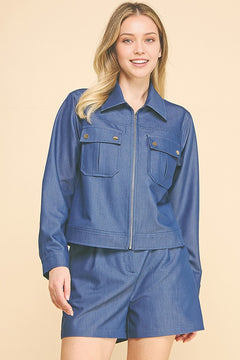 Denim Double Button Patch Pocketed Oversized Shacket