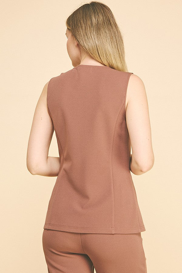 Jersey Quint Buttoned Long Vest Top