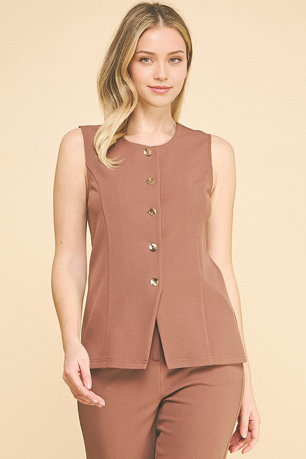 Jersey Quint Buttoned Long Vest Top