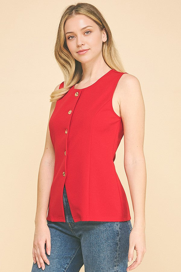 Jersey Quint Buttoned Long Vest Top