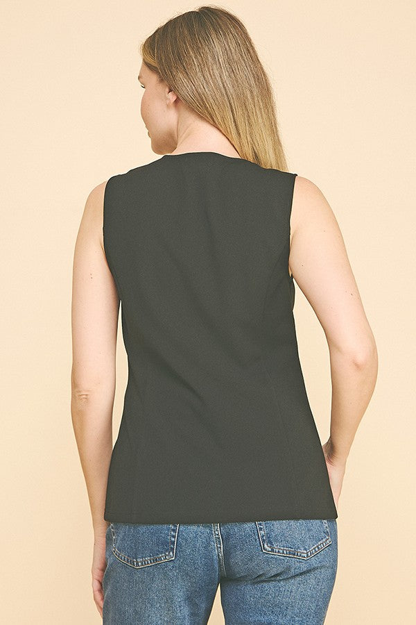 Jersey Quint Buttoned Long Vest Top
