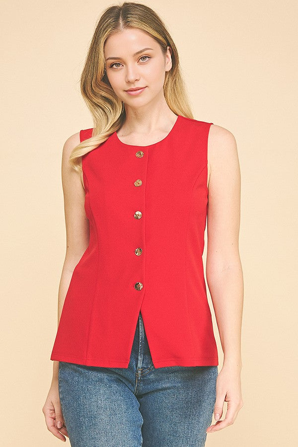 Jersey Quint Buttoned Long Vest Top