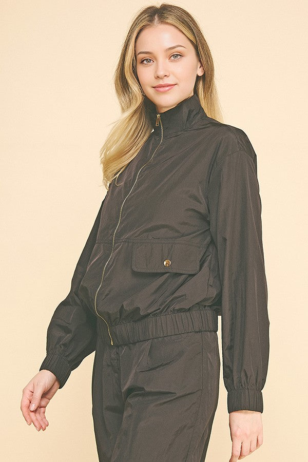 Crinkle Nylon Oversized Technical Track Jacket