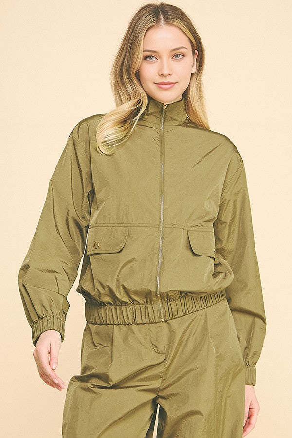 Crinkle Nylon Oversized Technical Track Jacket