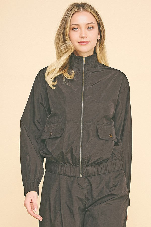 Crinkle Nylon Oversized Technical Track Jacket