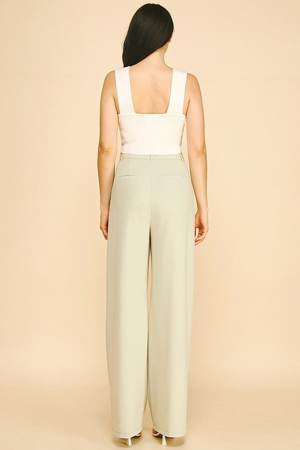 Twill Darted Wide Straight Leg Trousers Pants