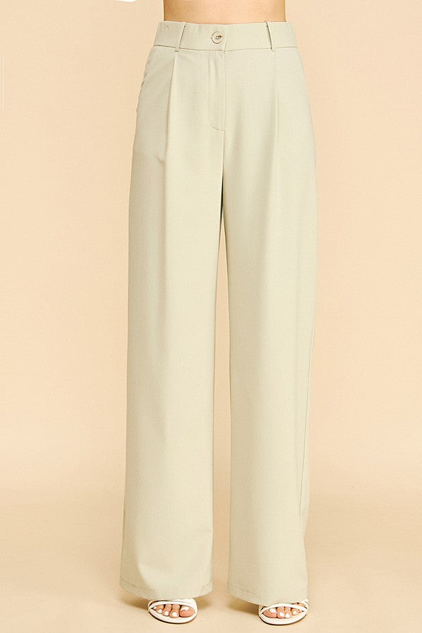 Twill Darted Wide Straight Leg Trousers Pants