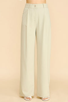 Twill Darted Wide Straight Leg Trousers Pants