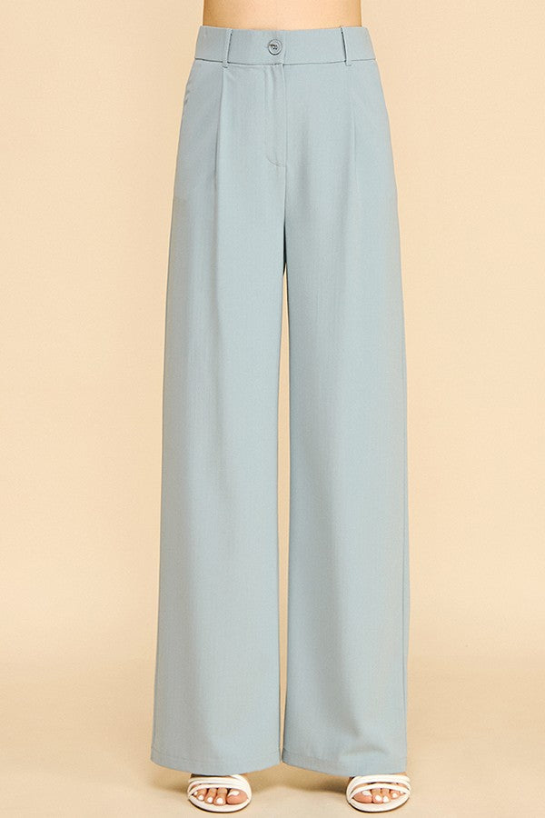 Twill Darted Wide Straight Leg Trousers Pants